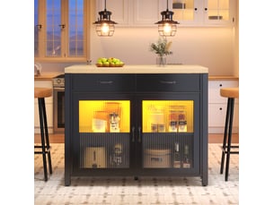 Îlot de cuisine led 100x80x90 cm avec portes vitrées et tiroirs, mdf, noir