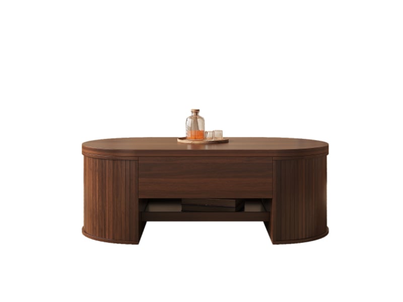  Table basse escamotable avec plateau levable, côtés en bois arrondis et étagère coulissante - meuble salon multifonction  - Conforama A