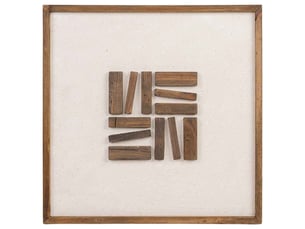 Tableau en bois recyclé fait main relief brun et beige 62x4x62 cm h