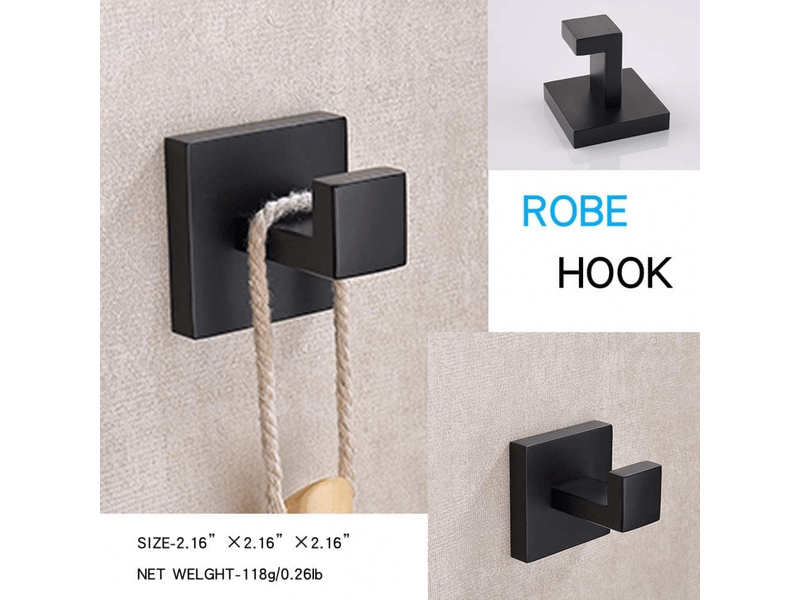  Ensemble de 2 crochets de salle de bain, patère carrée en acier inoxydable, noir  - Conforama B