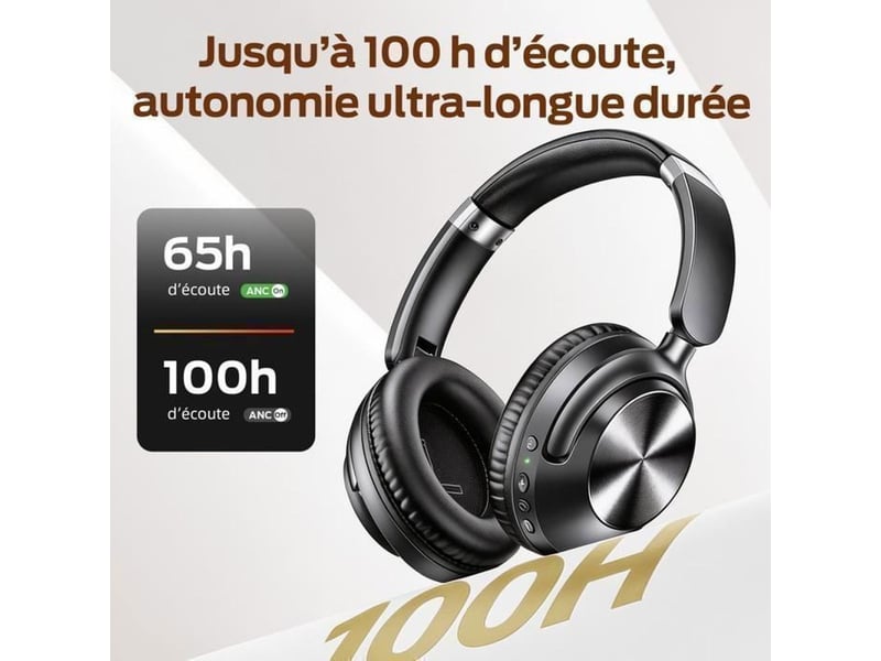  Casque audio bluetooth pliable anc hybride jusqu a -45 db hi-res 100h  - Conforama D