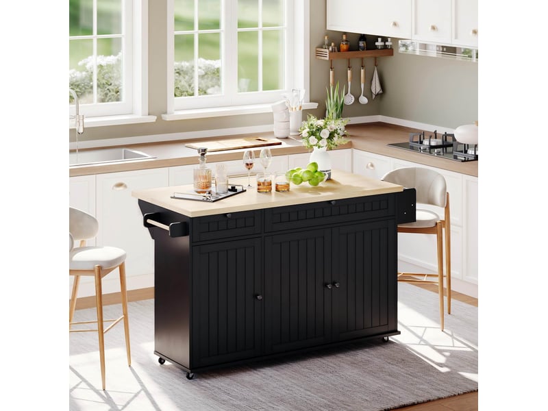  Îlot de cuisine 137x70x89,5 cm en mdf naturel et noir avec plateau rabattable  - Conforama B