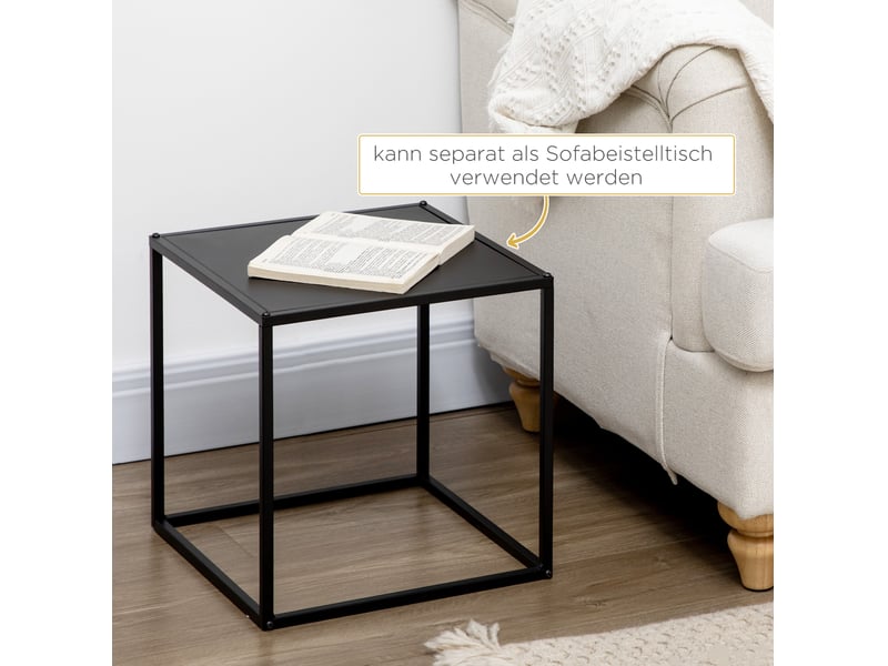  Tables basses gigognes avec plateaux carrés, structure en acier, ensemble de 2 tables, style moderne, noires pour salon  - Conforama D