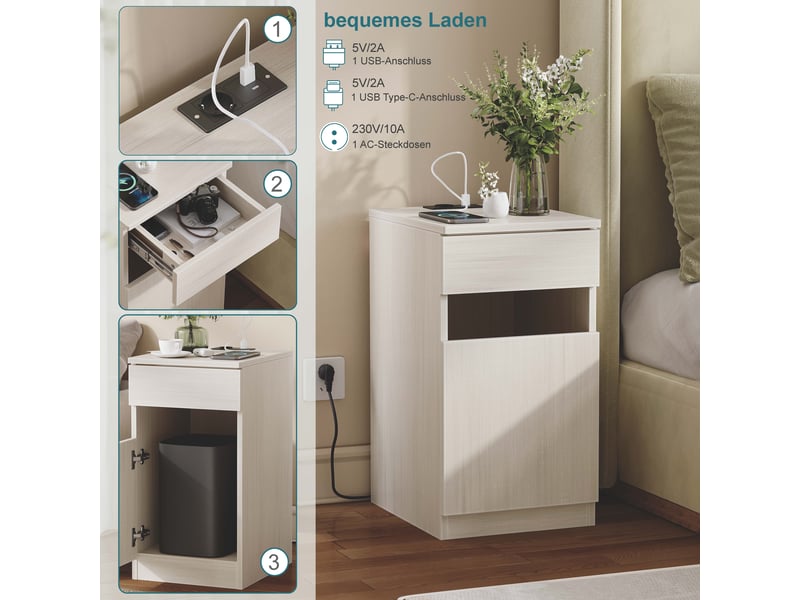  Table de chevet avec prises usb et ac 1 tiroir en mdf 33 x 40 x 61.5 cm W3781P430466 - Conforama D