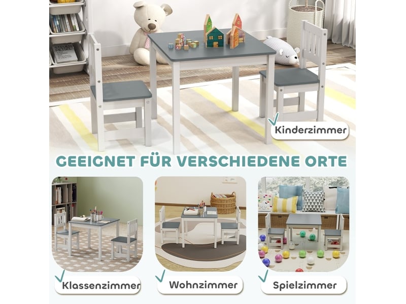  Ensemble table et 2 chaises enfant 56 x 52 x 48 cm gris et blanc en mdf et bois de pin, 3 à 8 ans  - Conforama D