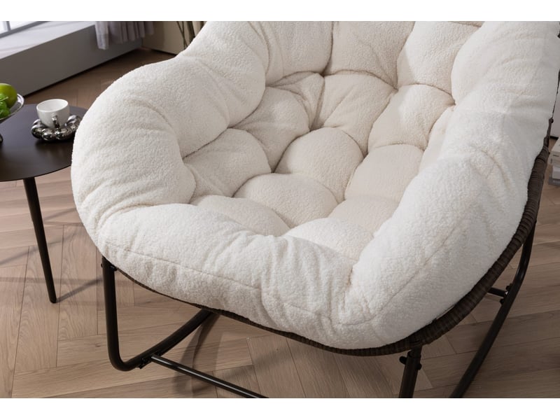  Fauteuil à bascule extérieur en résine tressée blanc avec coussin rembourré, pour terrasse et jardin  - Conforama D