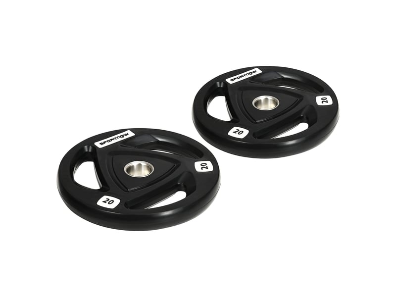  Lot de 2 disques de poids en acier de 20 kg avec revêtement en caoutchouc pour barre d'haltères  - Conforama A
