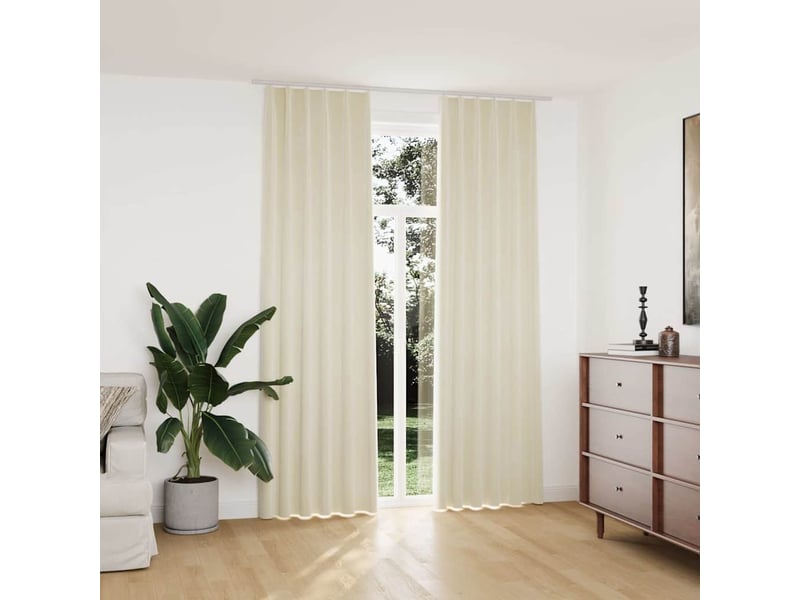  Lot de 2 rideaux occultants, rideaux black-out avec crochets velours crème 140x245 cm cf44897  - Conforama B