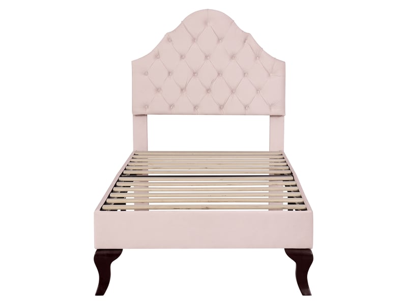  Lit rembourré 90 x 200 cm avec sommier à lattes et tête de lit réglable en hauteur, lit enfant, lit simple, sommier à lattes en bois, montage facile, velours, rose  - Conforama D