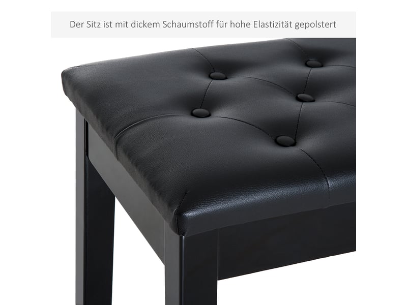  Tabouret de piano banc de piano style maison de campagne traditionnelle avec espace de rangement, bois d'hévéa, simili cuir noir, 76x36x50 cm pour 02-0707 - Conforama E