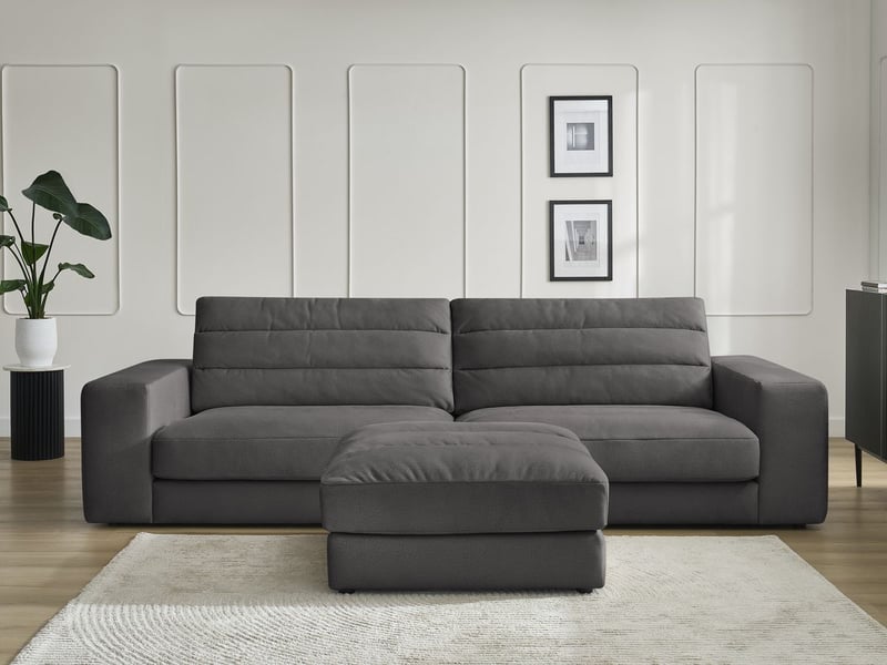  Bobochic canapé droit fixe 3 places sierra velours avec pouf noir SIERRA - Conforama B