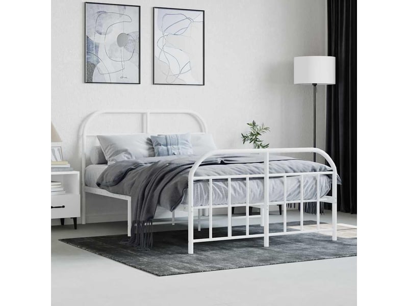 Lit double- lit adulte - cadre de lit métal sans matelas et pied de lit blanc 120x190 cm - Conforama C