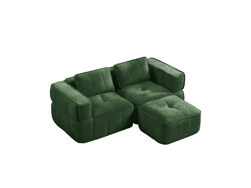  Canapé modulable d’angle en l 2 places en polyester vert, 198 x 162 x 67 cm, sans montage, mousse haute densité 32d, assise profonde, avec pouf Luxe haut de gamme - Conforama A