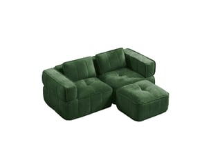 Canapé modulable d’angle en l 2 places en polyester vert, 198 x 162 x 67 cm, sans montage, mousse haute densité 32d, assise profonde, avec pouf