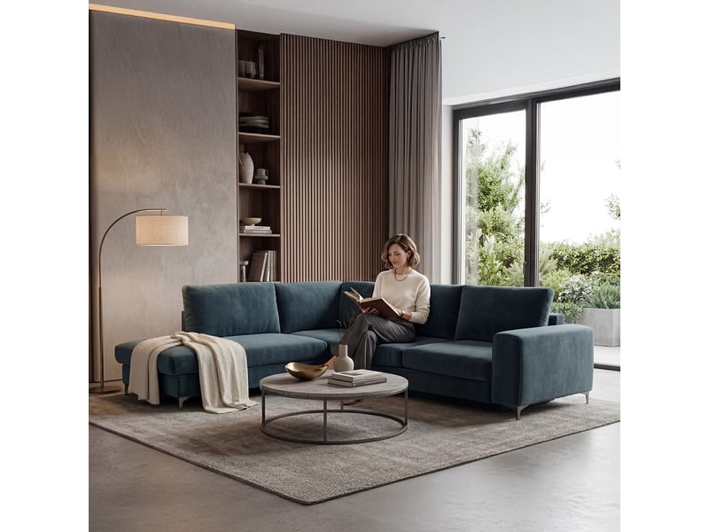  Canapé angle gauche fiesole en velours bleu pétrole - 4 places 3CA52.PI.4AC.G.24 - Conforama C