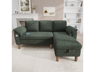 Canapé d'angle panoramique convertible <strong></strong> <strong>OPULERANE TRADING LTD</strong> 3 places Textilène vert avec coffre de rangement