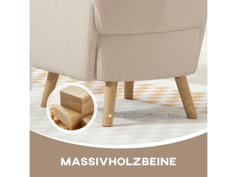  Fauteuil à oreilles en tissu peluche beige 77 x 72 x 106 cm  - Conforama E
