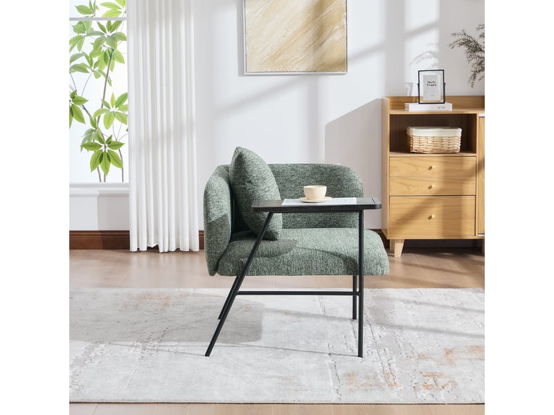  Fauteuil avec table d'appoint et 2 poches latérales en chenille émeraude  - Conforama C