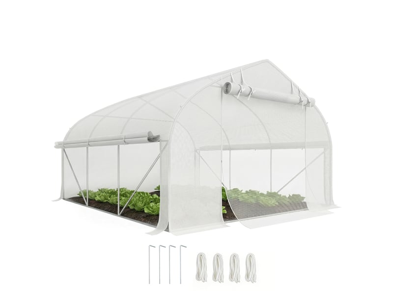  Serre de jardin tunnel 10,4 m² serre de jardin anti-uv porte zippée enroulable fenêtres maille 350 x 300 x 200 cm blanc  - Conforama A