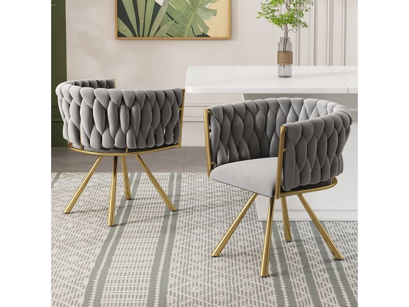  Chaise de salle à manger lot de 4, velours rembourré rotation 360°, structure métal, dossier ergonomique  - Conforama D