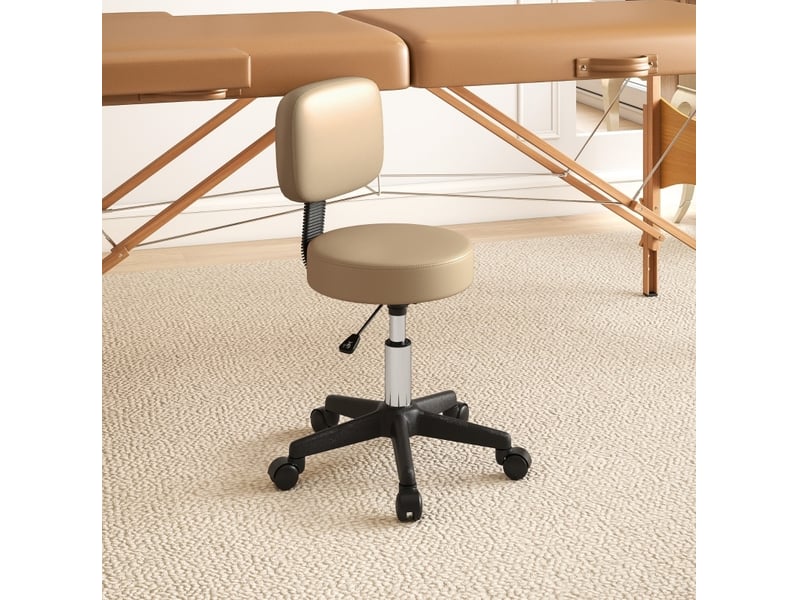  Tabouret de bureau à roulettes 35x35x84 cm réglable avec dossier marron clair  - Conforama C