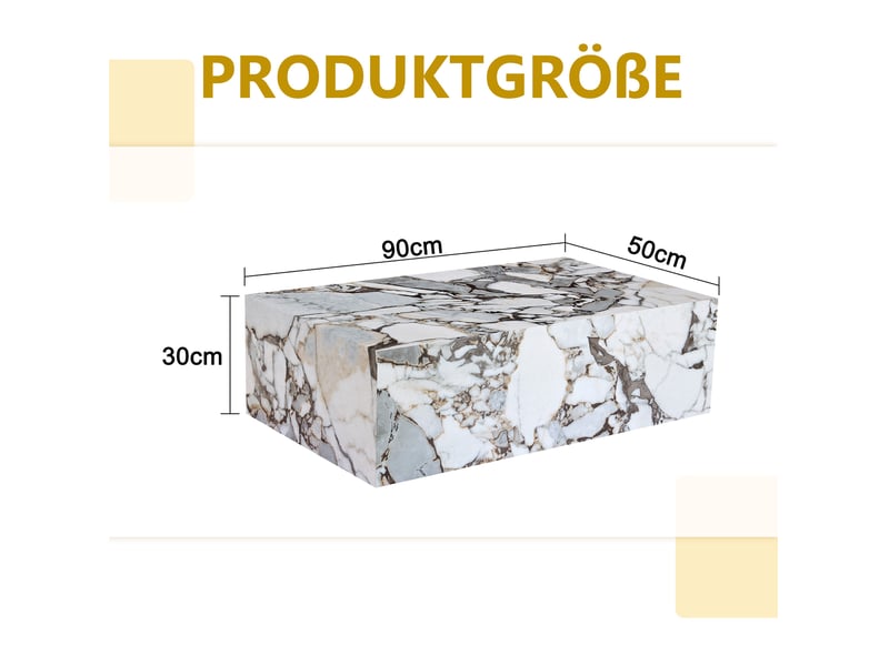  Table basse rectangulaire 90x50x30 cm – blanc – mdf avec placage marbre, structure monobloc sans montage  - Conforama C