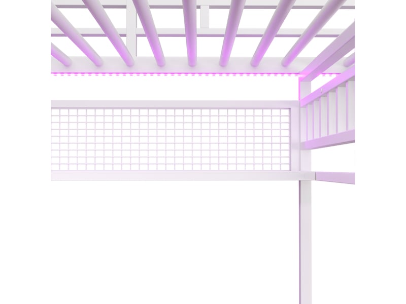  Lit mezzanine, lit simple 200x90 cm en métal et mdf avec bureau, prise, penderie et led, sans matelas, blanc  - Conforama E