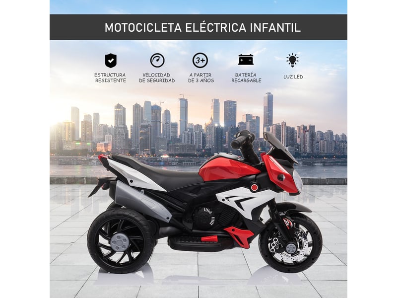 Tricycle électrique pour enfants à 3 roues, batterie rechargeable 6v, fonctions musicales, klaxon, phares, 86 x 42 x 52 cm, noir et rouge - Conforama E