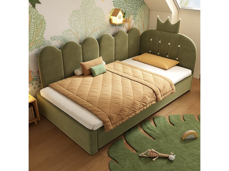  Lit sofa en velours vert 90x200 cm  - Conforama D