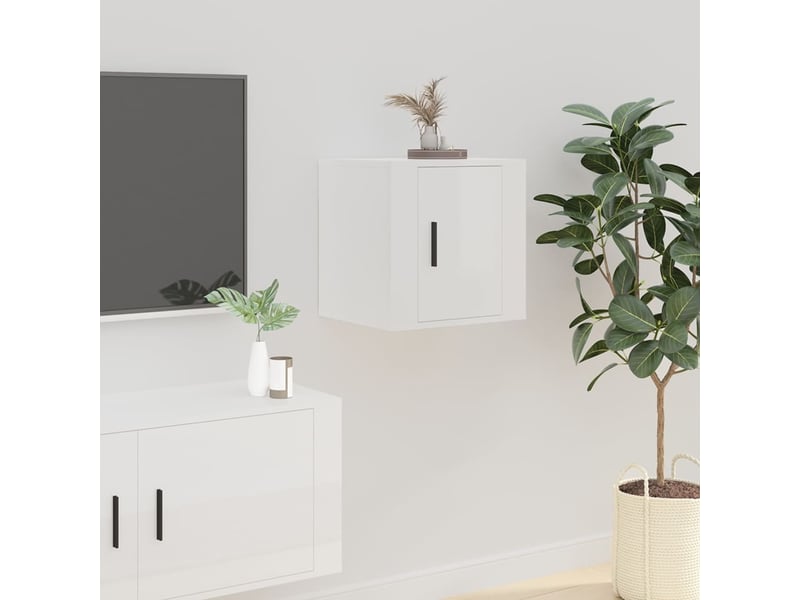  Lot de 2 meuble tv mural, meuble tv suspendu blanc brillant 40x34,5x40 cm  - Conforama C