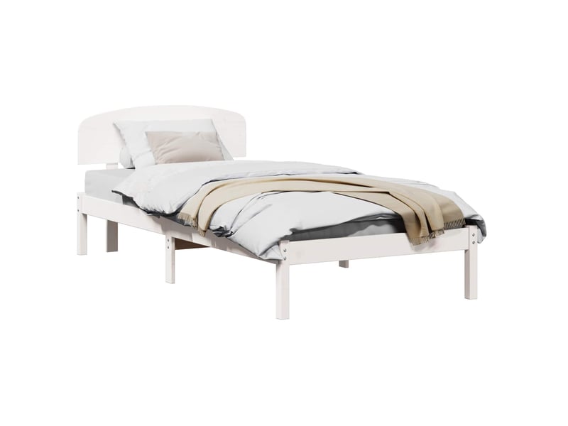  Lit simple- lit adulte -  cadre de lit avec tête de lit blanc 100 x 200 cm pin massif  - Conforama A
