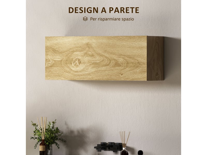  Meuble mural salle de bain 80 x 25 x 30 cm, porte relevable, finition bois naturel  - Conforama R