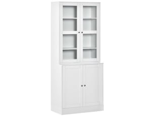 Bibliothèque haute blanche 178,5 cm, porte vitrée, 6 compartiments, salon et cuisine