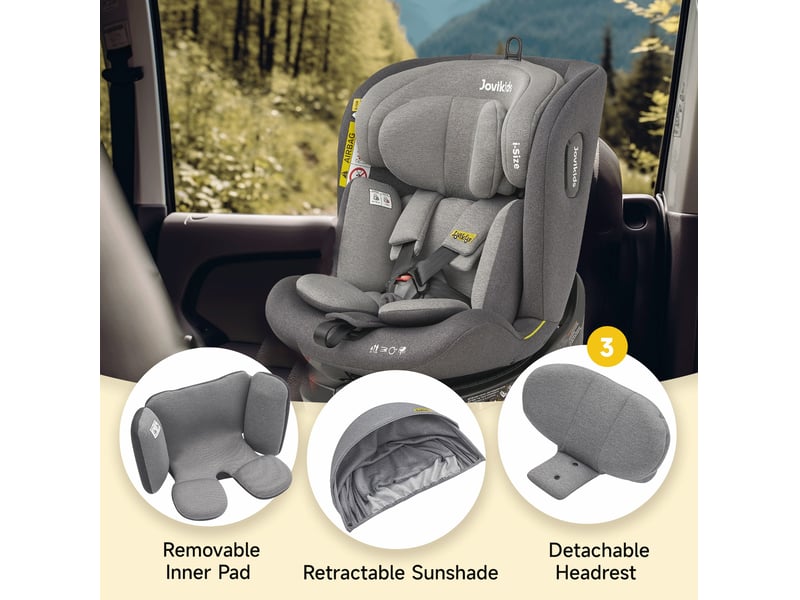  Siège auto enfant pivotant 360 degrés 40-150 cm gris en tissu, isofix i-size avec inclinaison réglable  - Conforama C