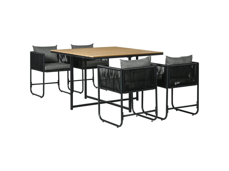 Salon de jardin 4 personnes encastrable avec coussins zippés déperlants métal résine noir effet bois  - Conforama A