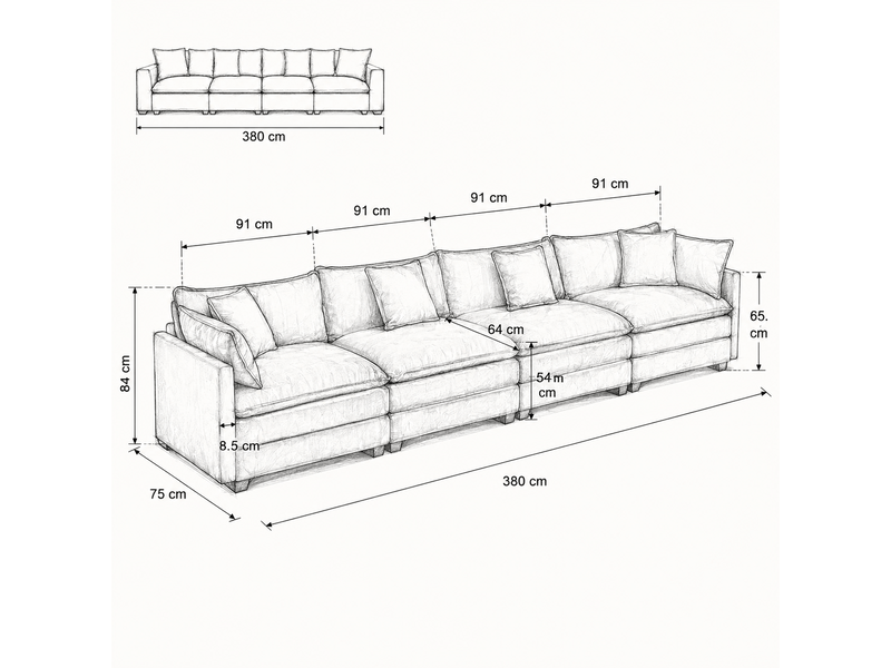  Canapé nuage 4 places moderne en chenille respirante coussins double couche bleu  - Conforama C