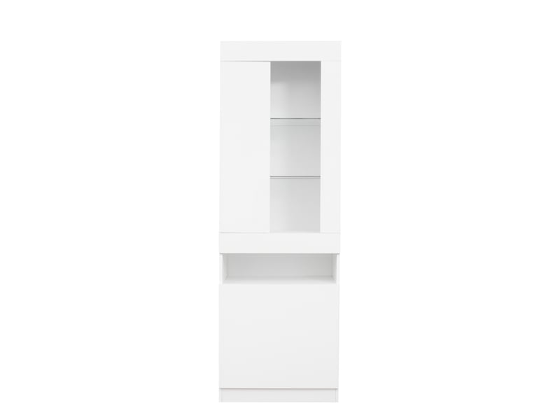  Vitrine buffet haut led avec 2 portes en blanc - meuble de rangement vitrine blanc - Conforama C