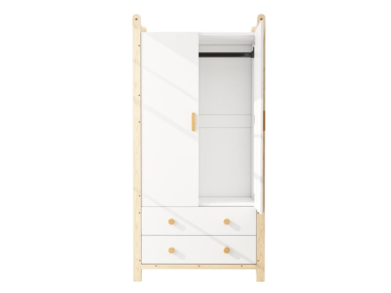  Armoire 2 portes avec tringle à vêtements, 2 tiroirs, 90×45×180 cm, pour chambre, salon ou entrée, en panneau de particules  - Conforama D