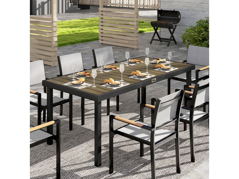  Table de jardin rectangulaire pour 8 personnes en aluminium table de salle à manger extétieur plateau pe à lattes  - Conforama D