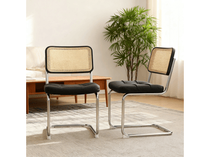 Ensemble 4 chaises de salle à manger - cuir synthétique rembourré, pieds chromés - design breuer milieu du siècle