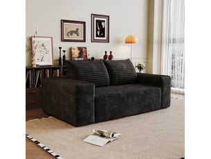 Canapé modulable 3 places en velours côtelé noir, assise profonde, sans montage, idéal salon chambre