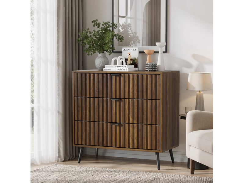  Commode 80x39x78 cm en mdf coloris noyer avec 3 tiroirs  - Conforama D