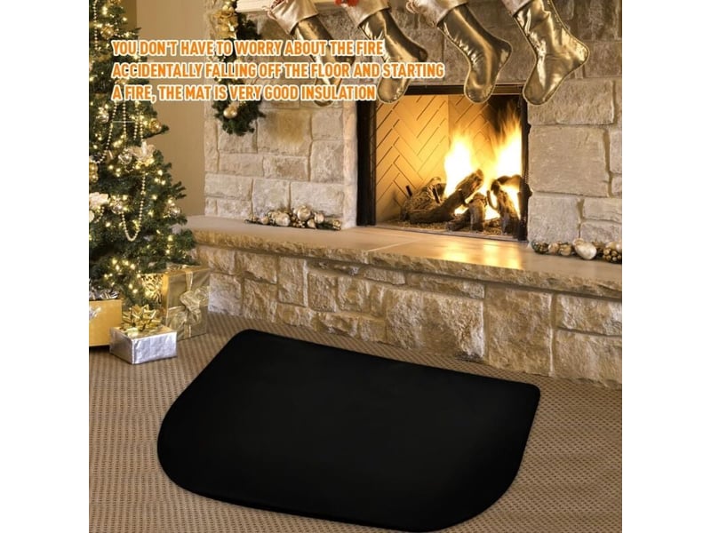 Tapis cheminée ignifuge demi-rond 102x50cm – protection anti-feu devant poêle, barbecue, chauffage - noir - Conforama E