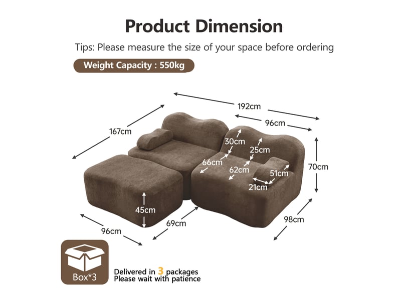 Canapé modulaire d'angle 2 places avec assise profonde et coussins d'accoudoir, en velours marron - Conforama E