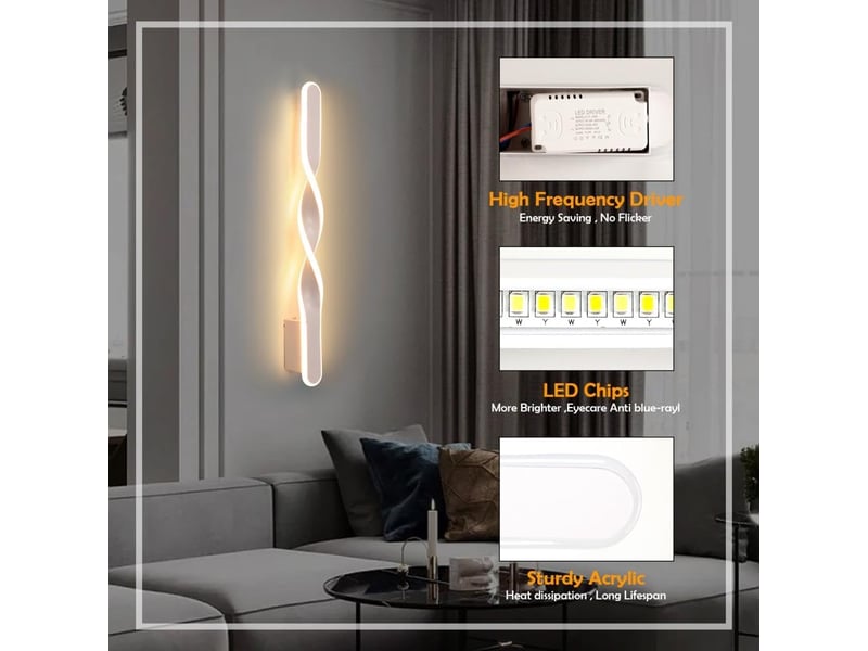  Applique murale interieur led, 21w applique murale moderne spirale 50cm lumière chaude  - Conforama C