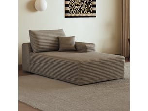 Canapé méridienne droite camel en velours côtelé 1 place 175x95x83cm