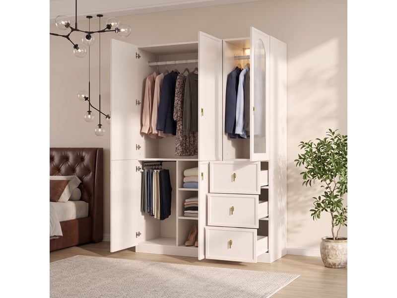  Armoire — blanche — 135 × 48 × 200 cm — 5 portes — 3 tiroirs  - Conforama D