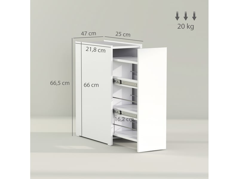  Armoire de salle de bain étroite 47x25x66,5 cm 3 tiroirs profonds bois blanc  - Conforama E