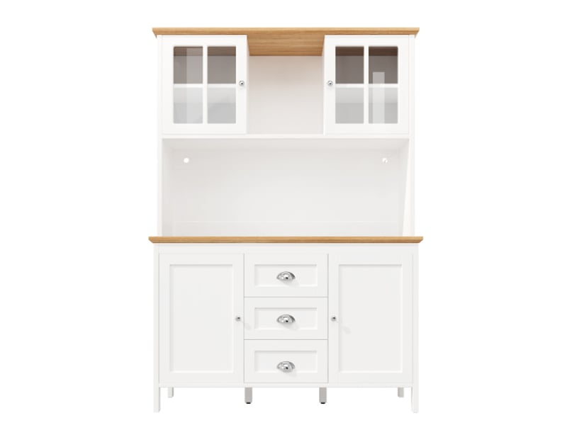  Buffet haut de cuisine avec éclairage led 120x40x179 cm, rangement latéral, 4 portes et 3 tiroirs, blancnoir  - Conforama A