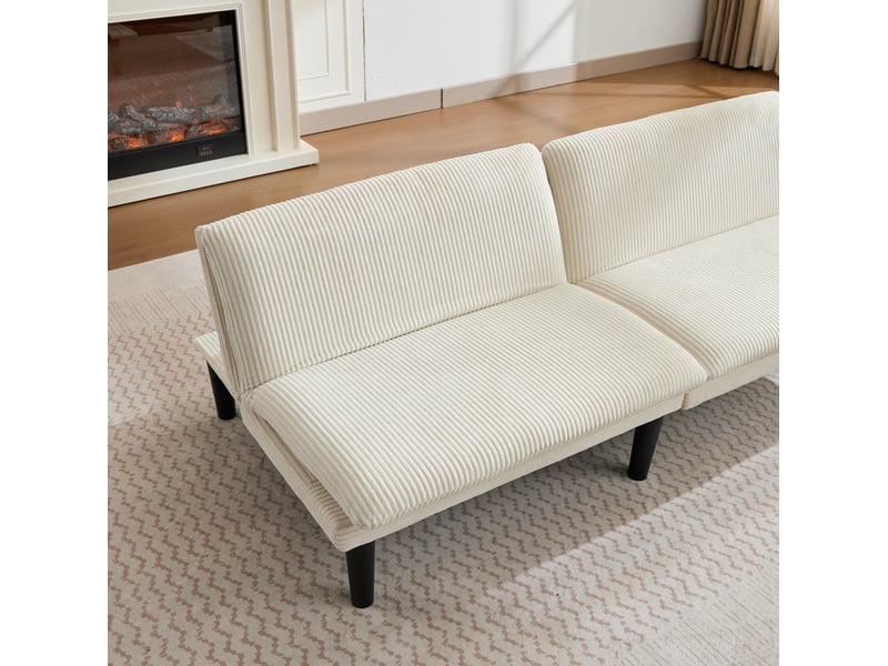  Canapé convertible 2 places 168 x 86 cm beige, velours côtelé, dossier réglable sans accoudoirs  - Conforama E